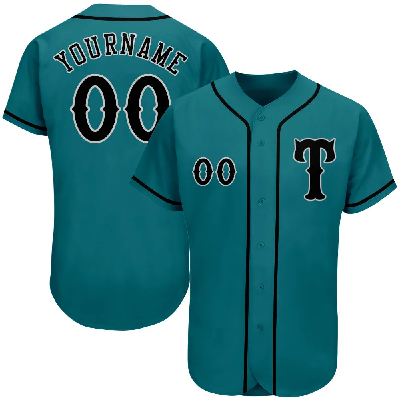 Custom Teal Black-Gray Authentic Baseball Jersey