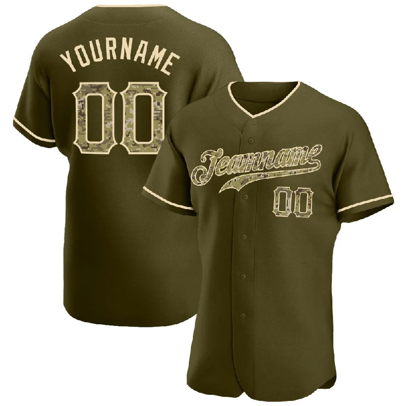 Custom Olive Camo-City Cream Authentic Salute To Service Baseball Jersey