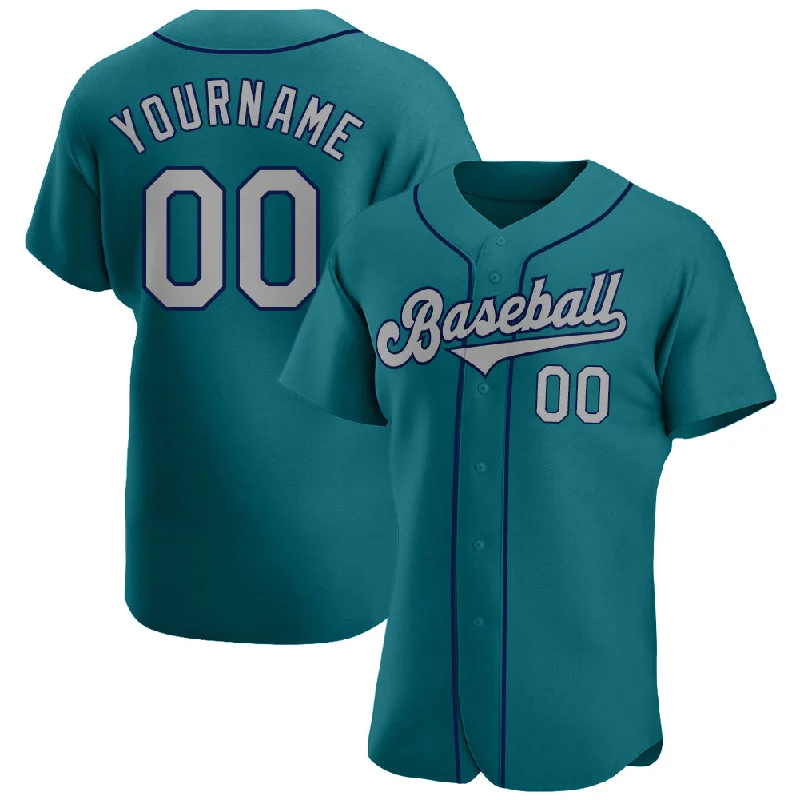 Custom Teal Gray-Navy Authentic Baseball Jersey