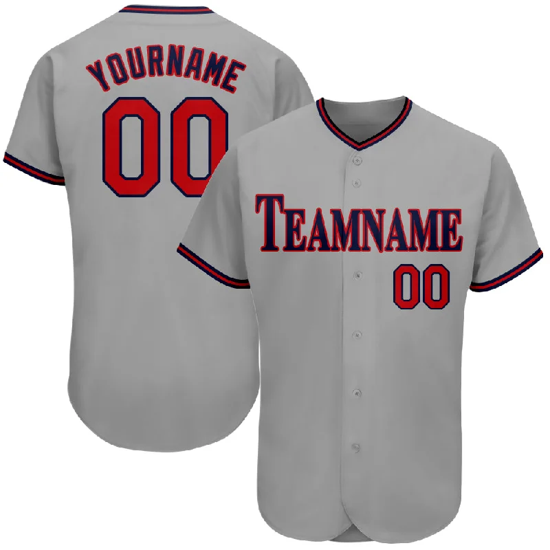 Custom Gray Red-Navy Authentic Baseball Jersey