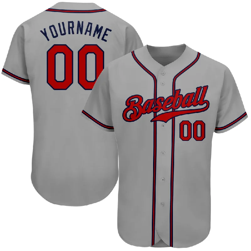 Custom Gray Red-Navy Authentic Baseball Jersey