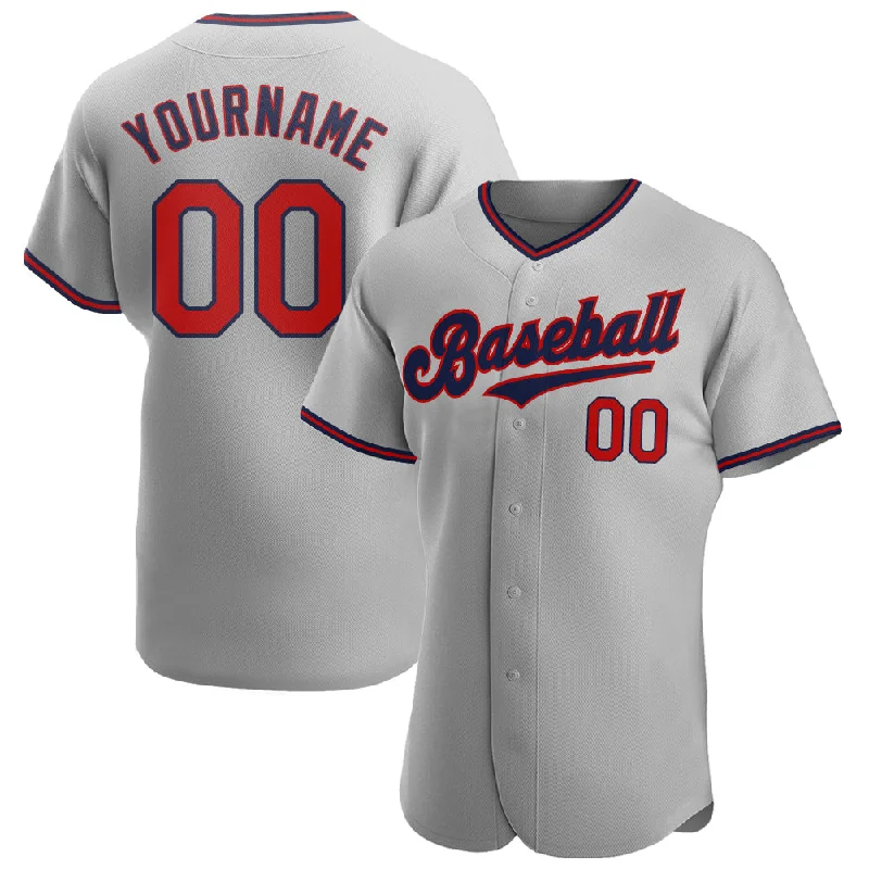 Custom Gray Red-Navy Authentic Baseball Jersey