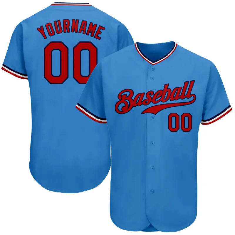 Custom Powder Blue Red-Navy Authentic Baseball Jersey