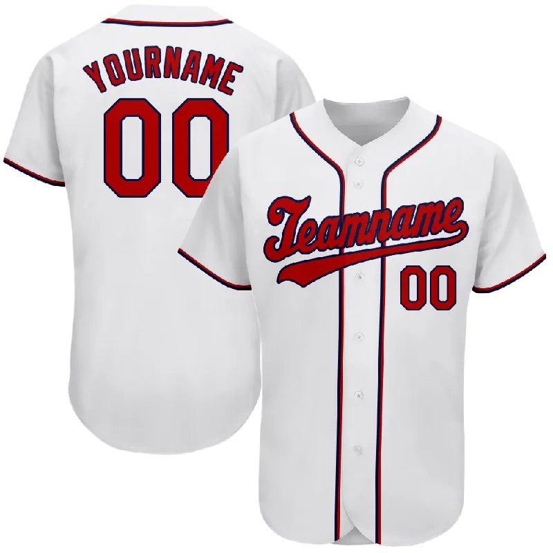 Custom White Red-Navy Authentic Baseball Jersey