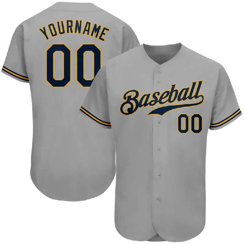 Custom Gray Navy-Old Gold Authentic Baseball Jersey