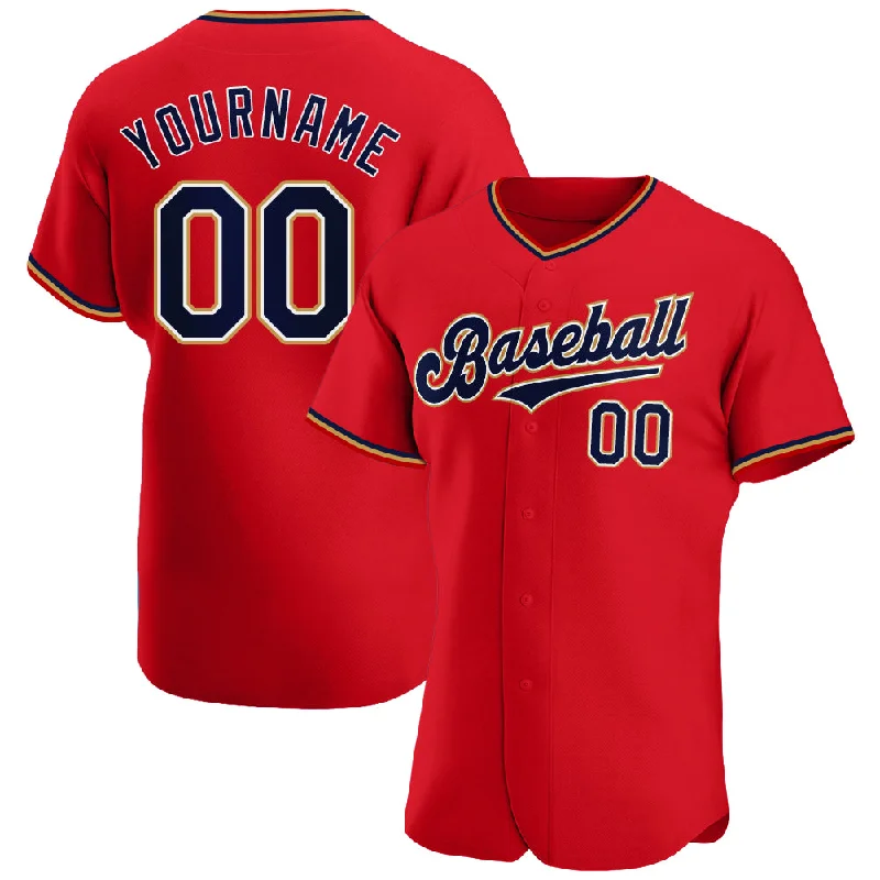 Custom Red Navy-Old Gold Authentic Baseball Jersey