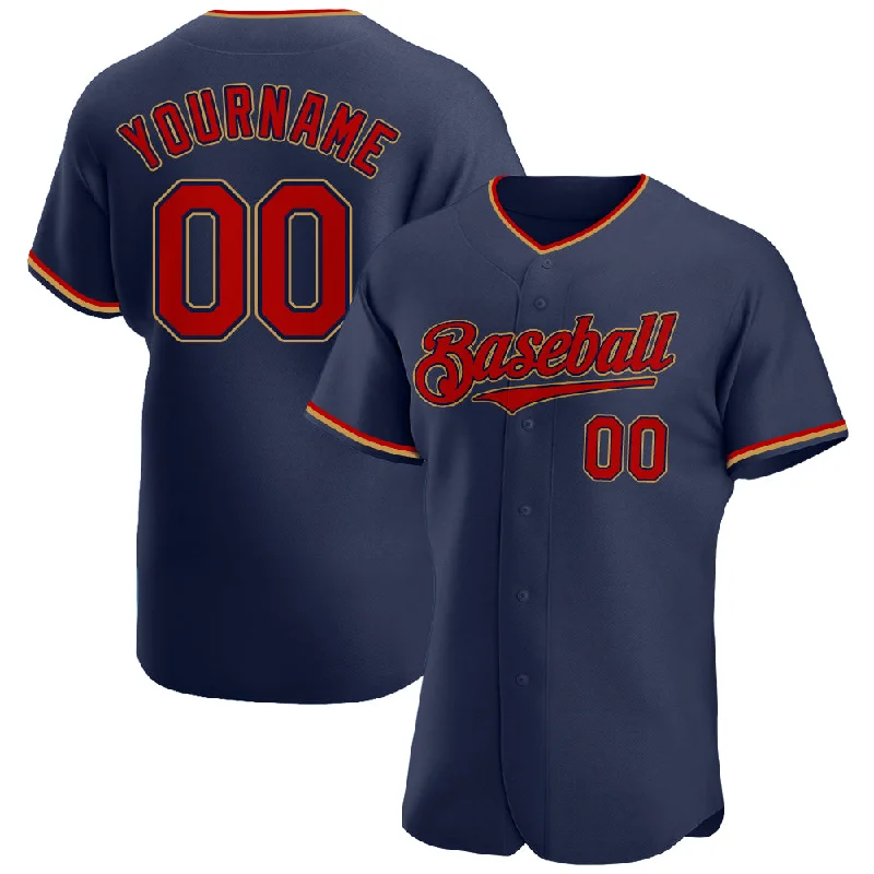 Custom Navy Red-Old Gold Authentic Baseball Jersey