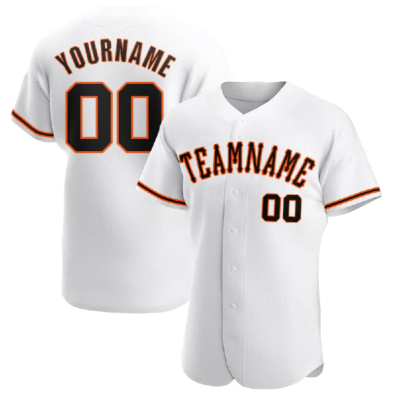 Custom White Black-Orange Authentic Baseball Jersey