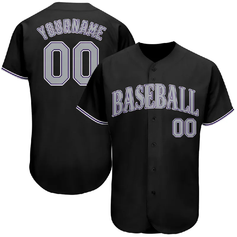 Custom Black Gray-Purple Authentic Baseball Jersey