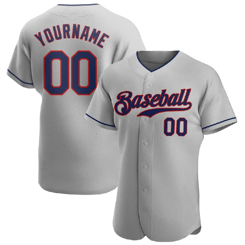 Custom Gray Navy-Red Authentic Baseball Jersey