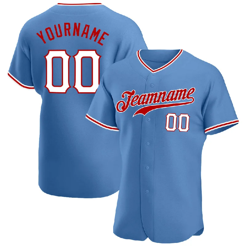 Custom Light Blue White-Red Authentic Baseball Jersey