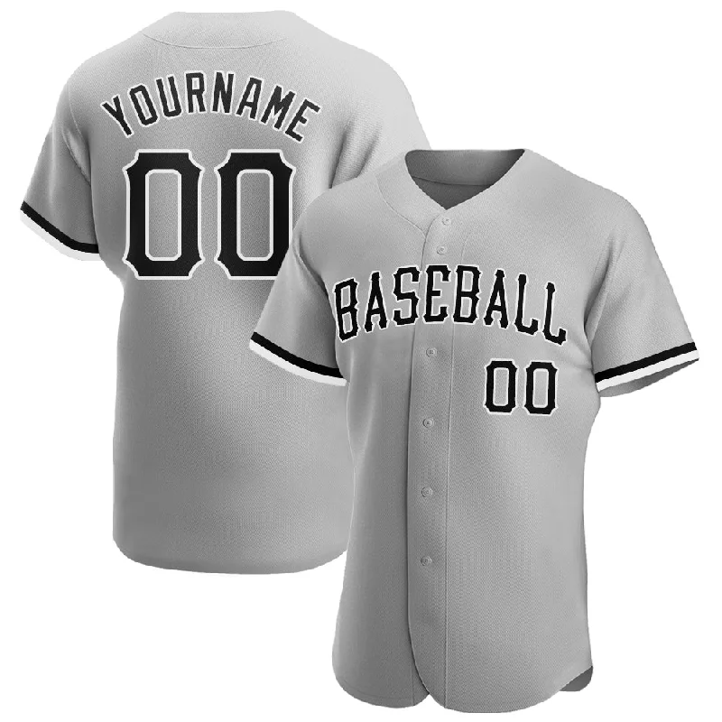 Custom Gray Black-White Authentic Baseball Jersey