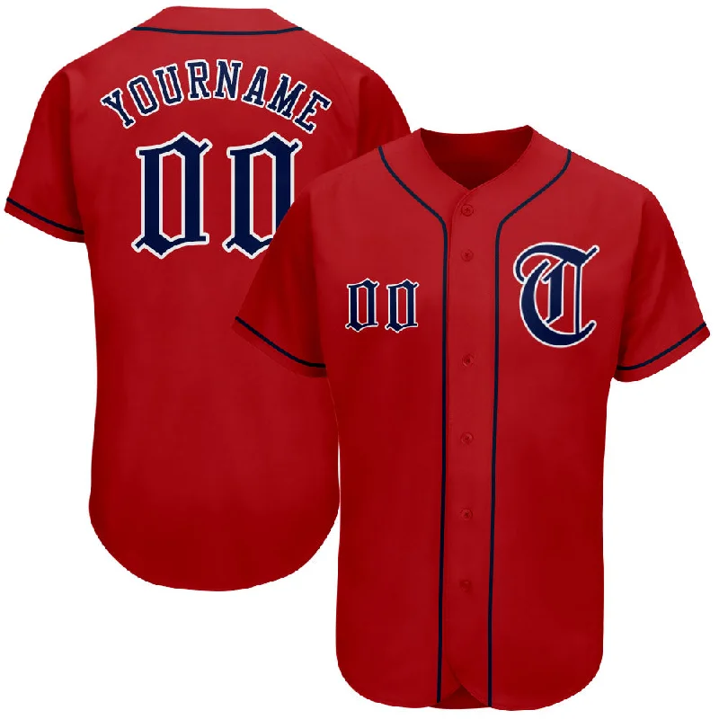 Custom Red Navy-White Authentic Baseball Jersey