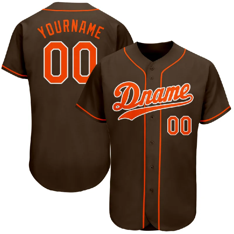 Custom Brown Orange-White Authentic Baseball Jersey