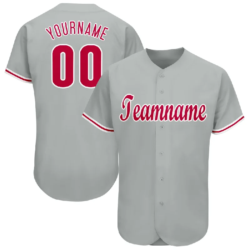 Custom Gray Red-White Baseball Jersey