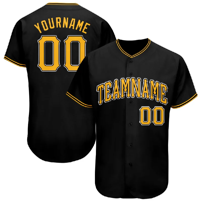 Custom Black Gold-White Baseball Jersey