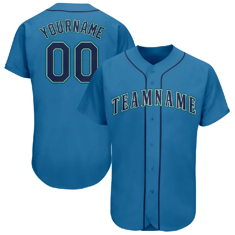 Custom Light Blue Navy-Teal Baseball Jersey