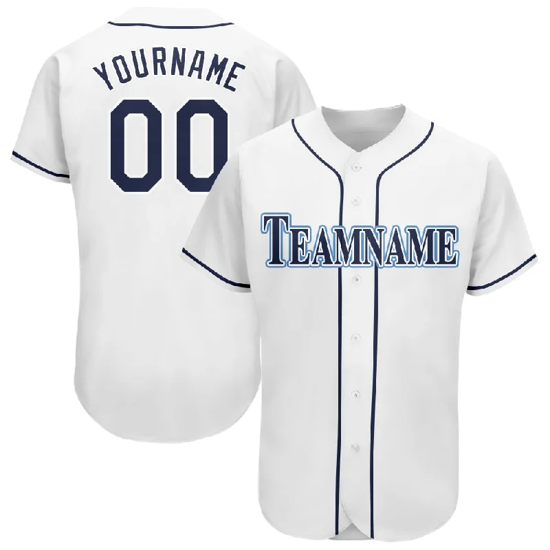 Custom White Navy-Powder Blue Baseball Jersey